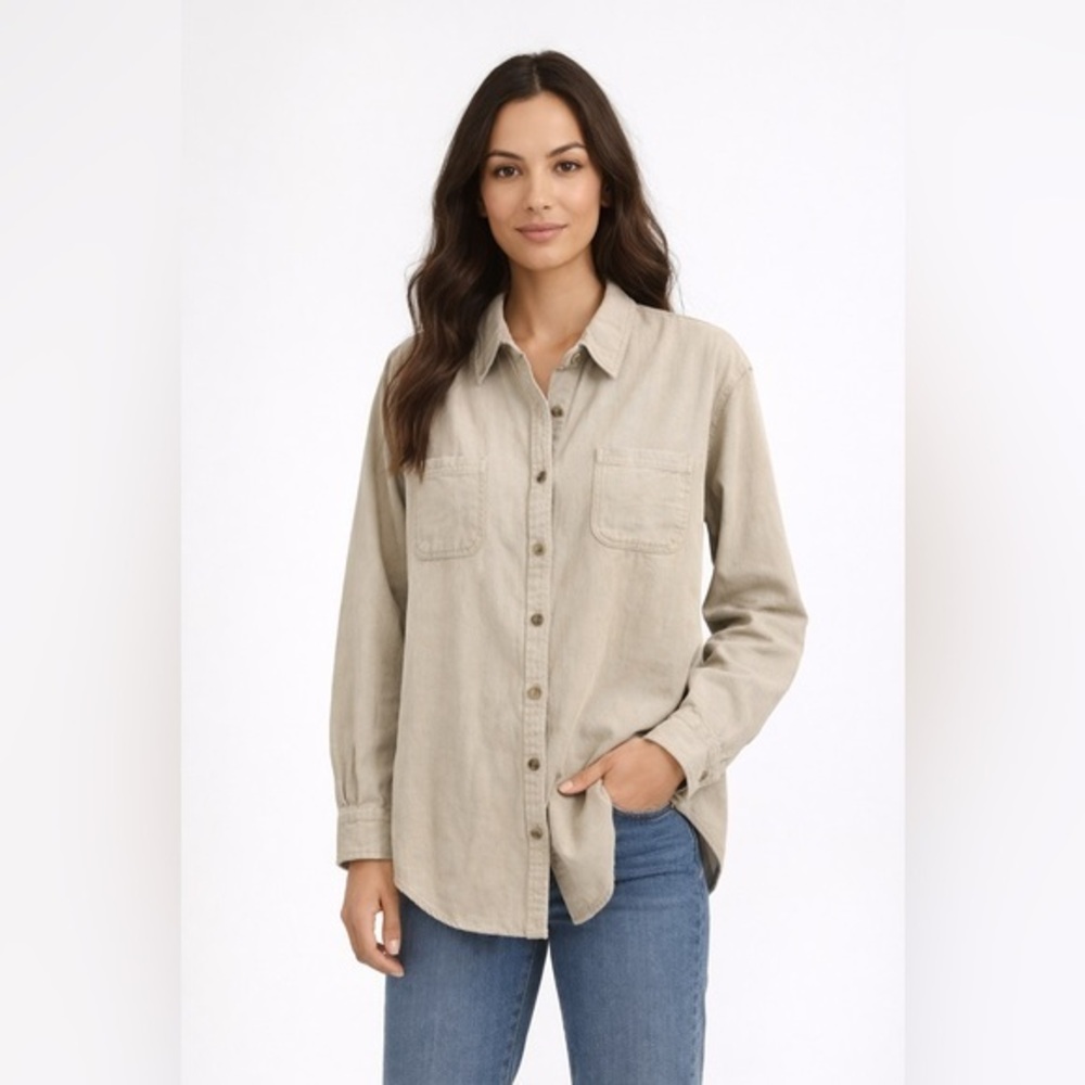 NWT MCEDAR Women’s Button Down Shirt Neutral Gray Utility Work Wear Top  1X